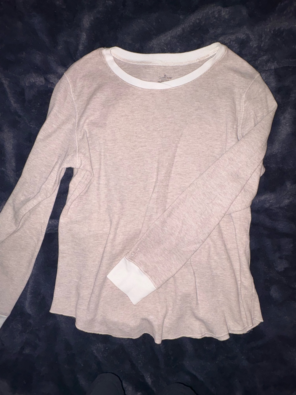 Cuddl Duds Cream Ribbed Scoop Neck Sweater with White Trim